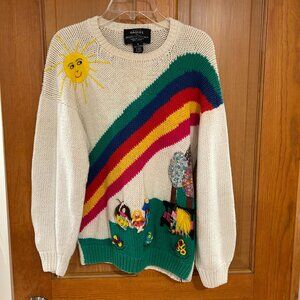 Women Design By Raquel for Raquel Collections 100% Cotton Peru Rainbow Sweater S